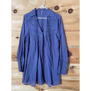 Free People women's Haddie Solid Mini Dress. Crochet. Buttons. Embordered. Small